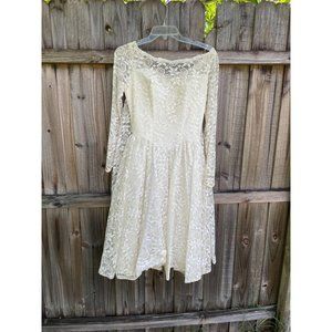 Vintage 1950s lace wedding dress ivory tea length